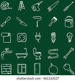 Vector Set of Chalk Doodle Home Repairing
