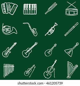 Vector Set of Chalk Doodle Musical Instruments Icons