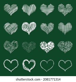 Vector Set of Chalk Doodle Sketch Hearts. Abstract Love Icons