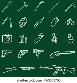 Vector Set of Chalk Doodle Weapon Icons