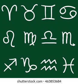 Vector Set of Chalk Doodle Zodiac Signs