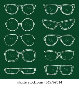 Vector Set of Chalk Eyeglasses Frames. Sunglasses.