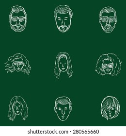Vector Set of Chalk Hairstyles Icons. Hair, Beard, Mustache. Mens and Womens Hairstyles.