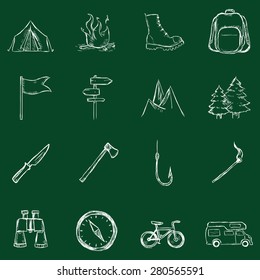 Vector Set of Chalk Hiking and Camping icons
