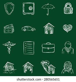 Vector Set of Chalk Insurance Icons