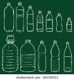 Vector Set of Chalk Plastic Bottles on Dark Green