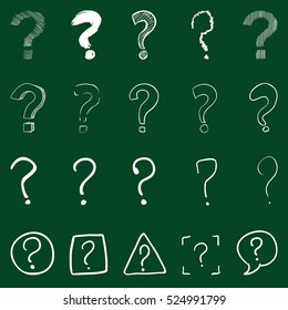 Vector Set of Chalk Question Marks on Green Background