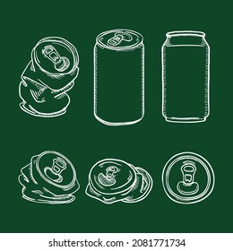 Vector Set of Chalk Sketch Aluminium Can Illustrations