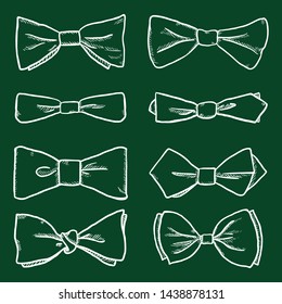 Vector Set of Chalk Sketch Bowties. Different Types Collection.