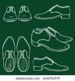 Vector Set of Chalk Sketch Classic Men Shoes.