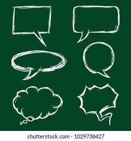 Vector Set of Chalk Sketch Comics Speech Bubbles on School Chalkboard. Comic Balloons.