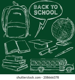Vector Set of Chalk Sketch Education Objects. Back to School