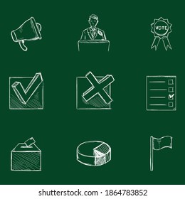 Vector Set of Chalk Sketch Elections Icons. Politics Vote Pictograms.