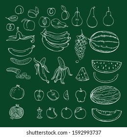 Vector Set of Chalk Sketch Fruits.