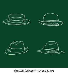 Vector Set of Chalk Sketch Men Hats