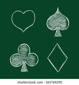 Vector Set of Chalk Sketch Playing Cards Suits Signs