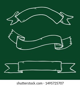 Vector Set of Chalk Sketch Ribbons. Blank Banners.