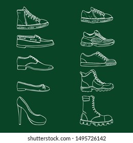 Vector Set of Chalk Sketch Shoes Items
