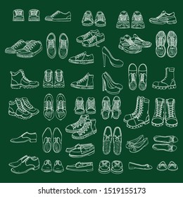 Vector Set of Chalk Sketch Shoes Items