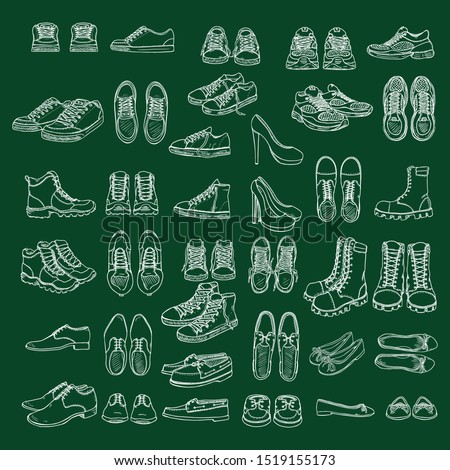 Vector Set of Chalk Sketch Shoes Items