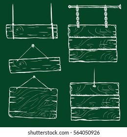 Vector Set of Chalk Sketch Signposts on Dark Green Background