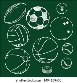 Vector Set of Chalk Sketch Sport Balls