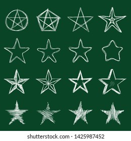 Vector Set of Chalk Sketch Stars. Abstract Doodle Illustrations