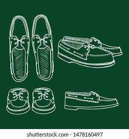 Vector Set of Chalk Sketch Topsider Men Shoes.