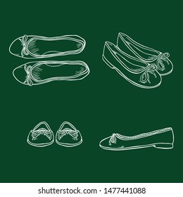 Vector Set of Chalk Sketch Women Ballet Shoes