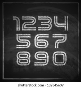 vector set of chalk sketched characters on blackboard background. artistic font 