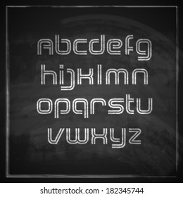 vector set of chalk sketched characters on blackboard background. artistic font 