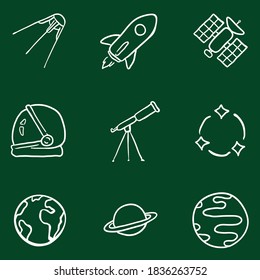 Vector Set of Chalk Space Icons. Astronomy Symbols.