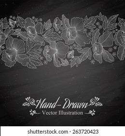  Vector set of chalk style hand drawn flowers