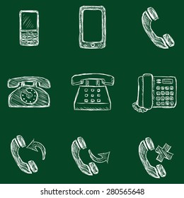 Vector Set of Chalk Telephone Icons