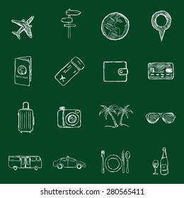 Vector Set Of  Chalk Travel And Vacation Icons