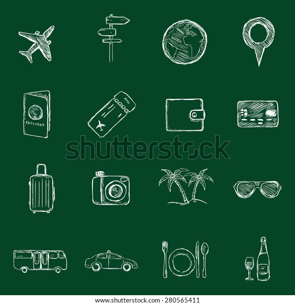 Vector Set of \
Chalk Travel and Vacation\
Icons
