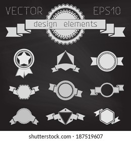Vector set of chalkboard badges, labels, banners, ribbons and frames.