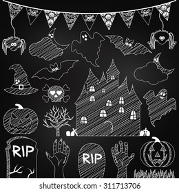 Vector Set of Chalkboard Halloween Elements
