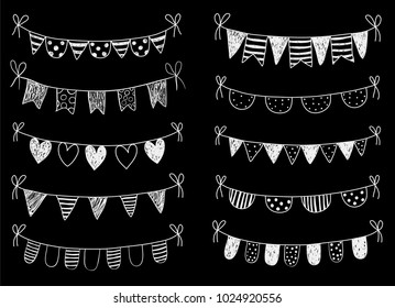 Vector set with chalkboard hand drawn doodle buntings 