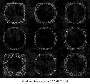Vector set with chalkboard ornate borders and frames in vintage calligraphic style
