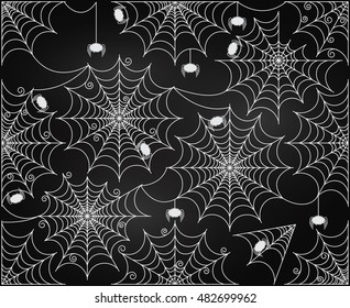 Vector Set of Chalkboard Style Cute and Creepy Spiderwebs