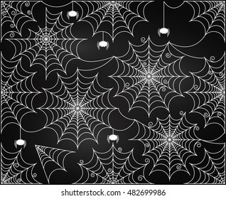 Vector Set of Chalkboard Style Cute and Creepy Spiderwebs