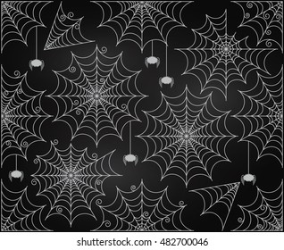 Vector Set of Chalkboard Style Cute and Creepy Spiderwebs