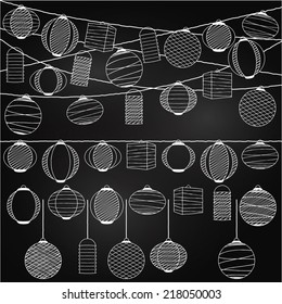 Vector Set of Chalkboard Style Hanging Paper Holiday Lanterns