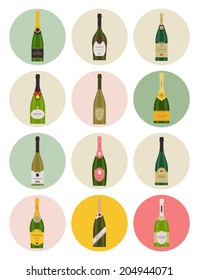 Vector set of champagne bottles icons