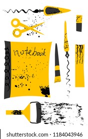 Vector set of chancery in yellow and black colors with ink splashes.