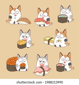 Vector set character cartoon cat pastel colors.