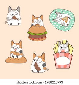 Vector set character cartoon cat pastel colors.