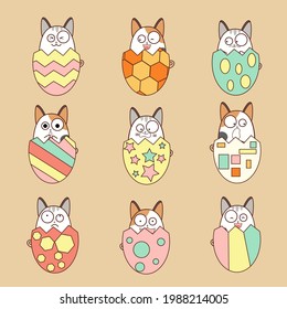 Vector set character cartoon cat pastel colors.