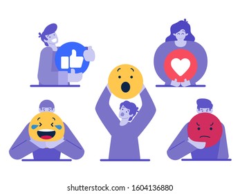 Vector set Character holding emoticon flat illustration